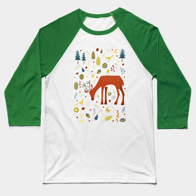 Deer and Forest Things Art Baseball T-Shirt by NicSquirrell